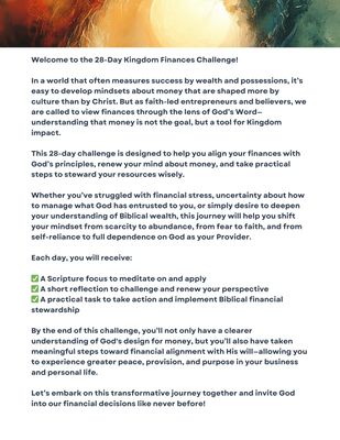 Kingdom Finances Challenge:  28 Day Devotional Journal