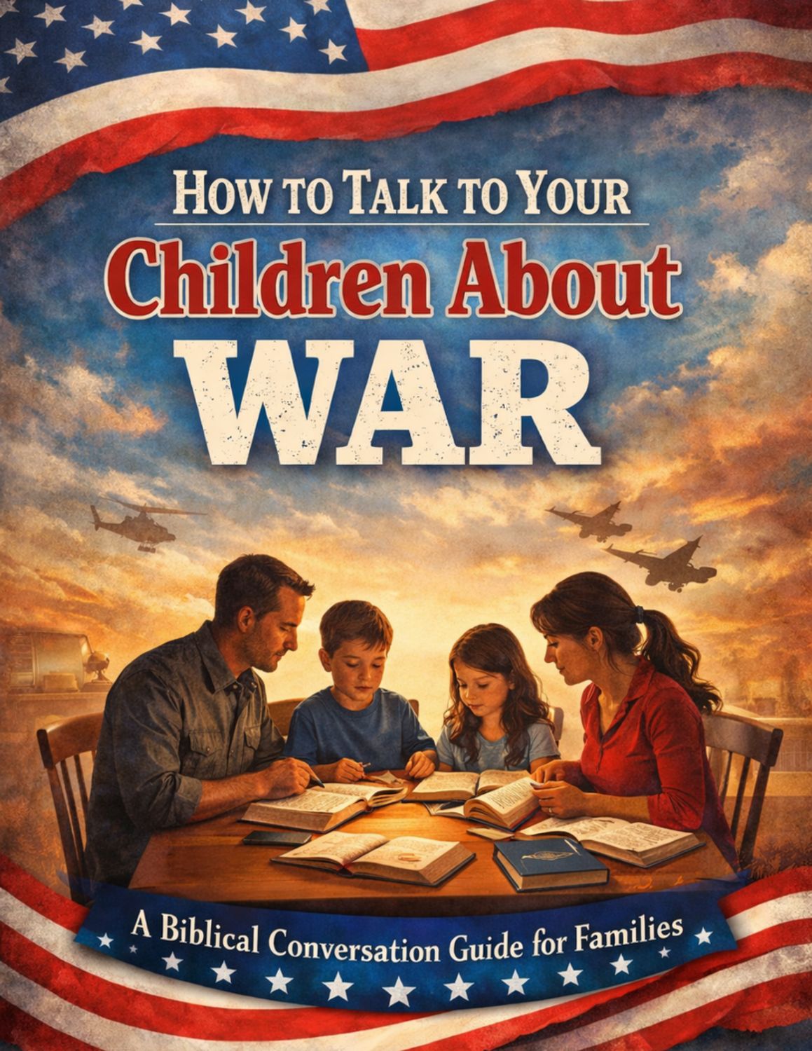 Cover of a Christian parenting printable titled “How to Talk to Your Children About War: A Biblical Conversation Guide for Fa