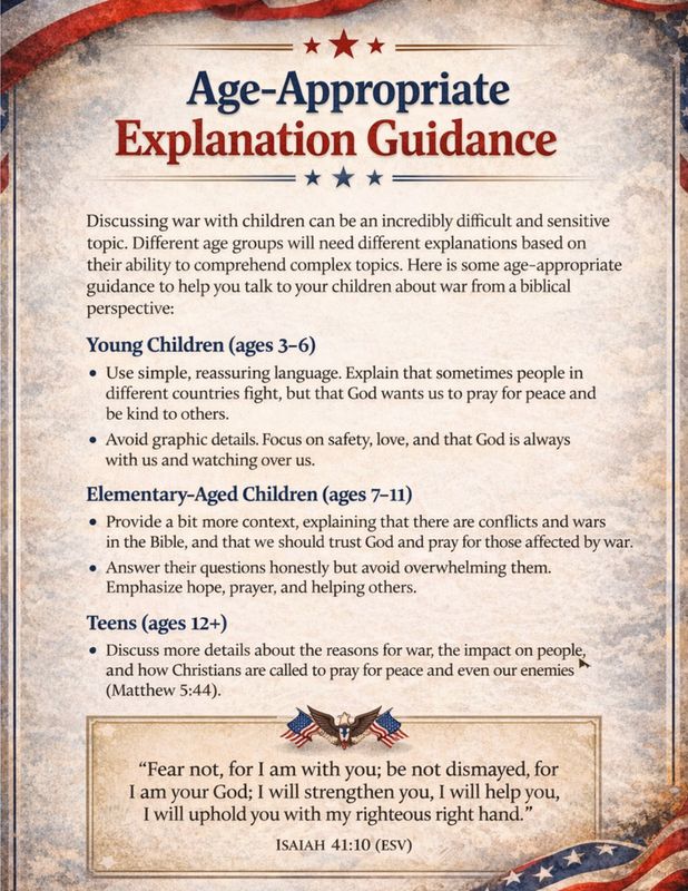 Printable page titled “Age-Appropriate Explanation Guidance” from a Christian parenting resource about talking to children ab