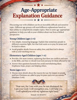 Printable page titled “Age-Appropriate Explanation Guidance” from a Christian parenting resource about talking to children ab