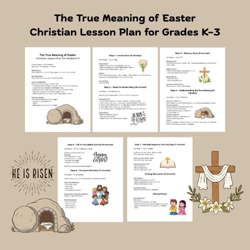 Christian Easter Lesson for Kids | True Meaning of Easter Activity Packet | Bible Easter Worksheets for K-3 Homeschool or Sunday School