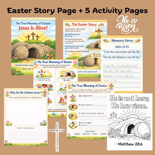 Christian Easter Lesson for Kids | True Meaning of Easter Activity Packet | Bible Easter Worksheets for K-3 Homeschool or Sunday School