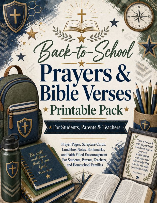 Back-to-School Prayers and Bible Verses printable pack for boys with Christian prayer pages, Scripture cards, bookmarks, and