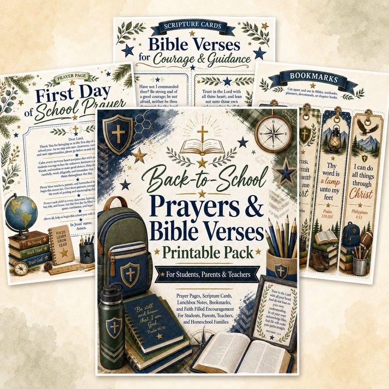 Back-to-School Prayers & Bible Verses Printable Pack for Boys | Christian Prayer Cards, Scripture Cards, Bookmarks & School Prayer Checklist Back-to-School Prayers and Bible Verses printable pack for boys with prayer pages, Scripture cards, bookmarks, and Christian
