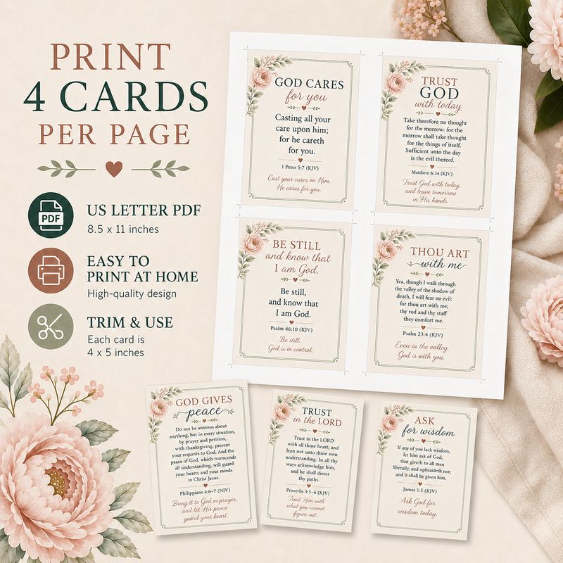 Printable Bible Verse Cards for Anxiety &amp; Overthinking – 15 Scripture Cards for Peace, Trust, Worry &amp; Christian Encouragement
