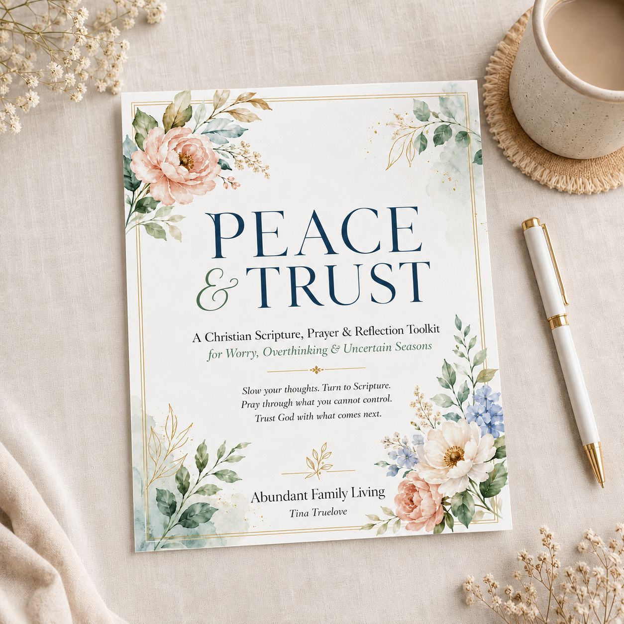 Peace &amp; Trust Christian Scripture, Prayer and Reflection Toolkit printable cover for worry, overthinking and uncertain season