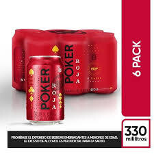 SIX PACK POKER ROJA LATA 330ML