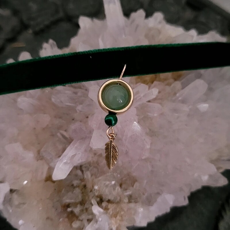 Ras de cou velour, plume et Aventurine 