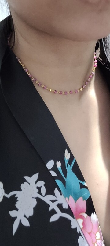 collier Plaqué Or pierre de Calcedoine teint