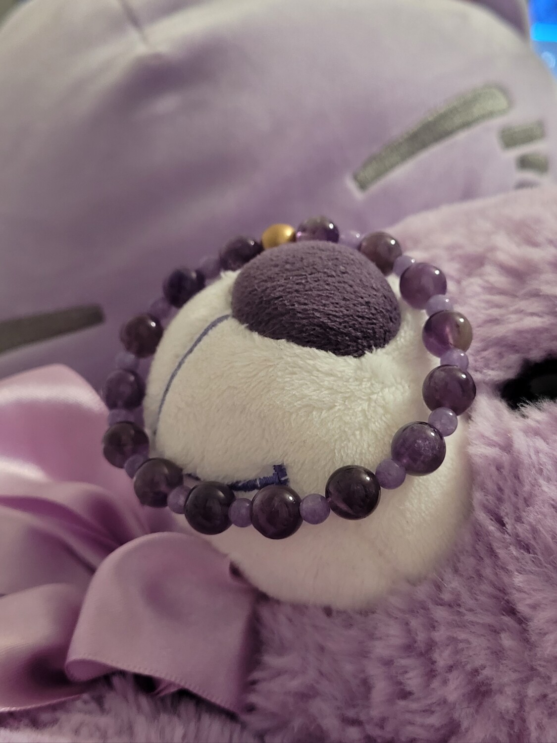 bracelet violette Améthyste et Lépidolite 