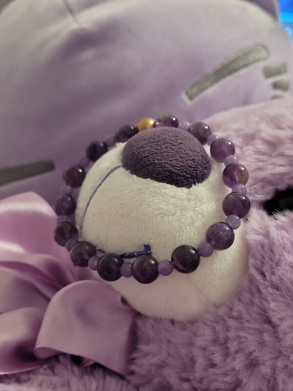bracelet violette Améthyste et Lépidolite 