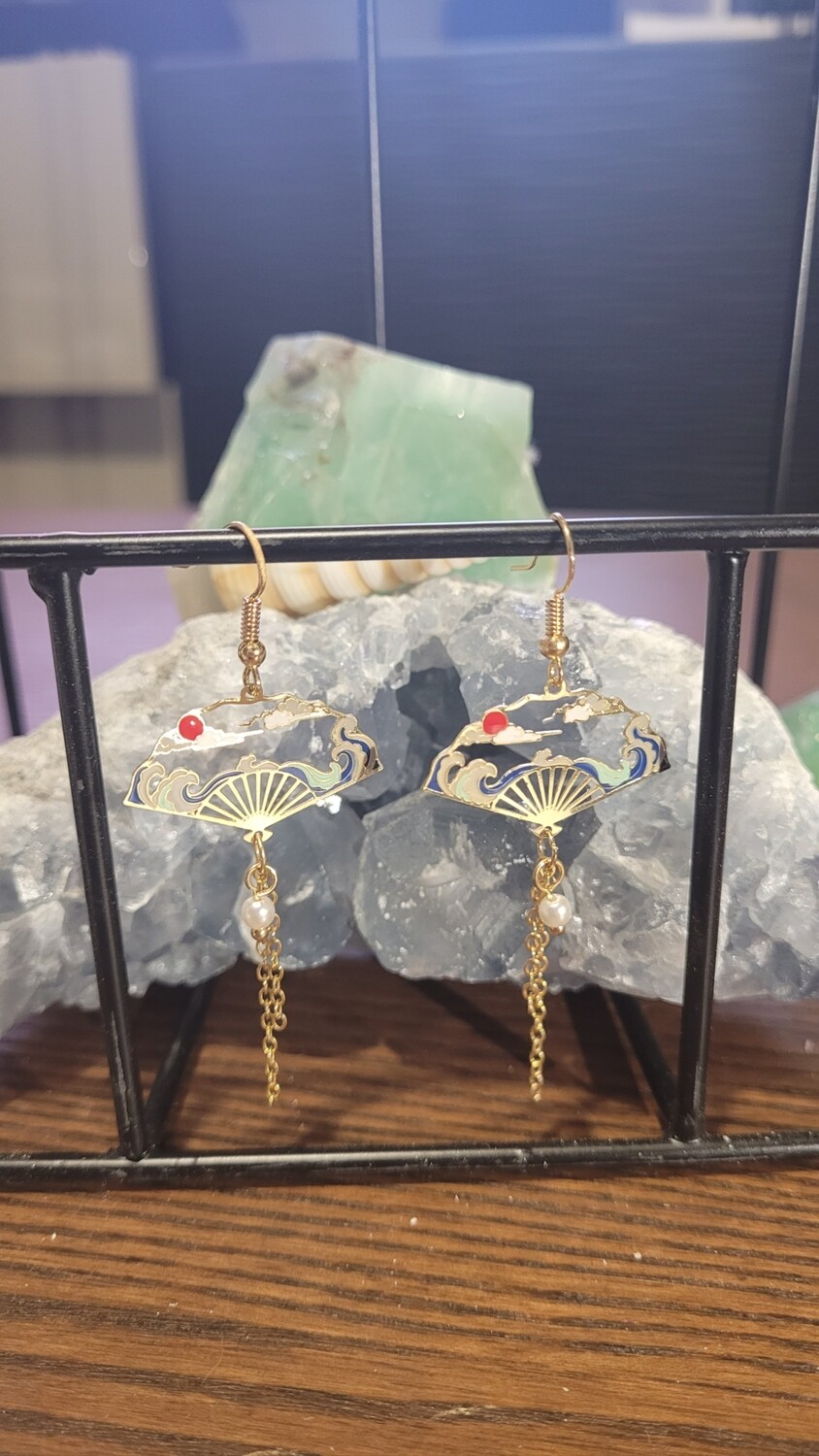 boucles d&#39;oreilles éventail japonais 