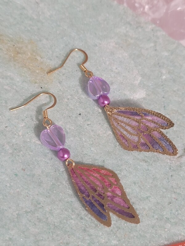boucles d&#39;oreilles Aile de papillons et petits coeurs