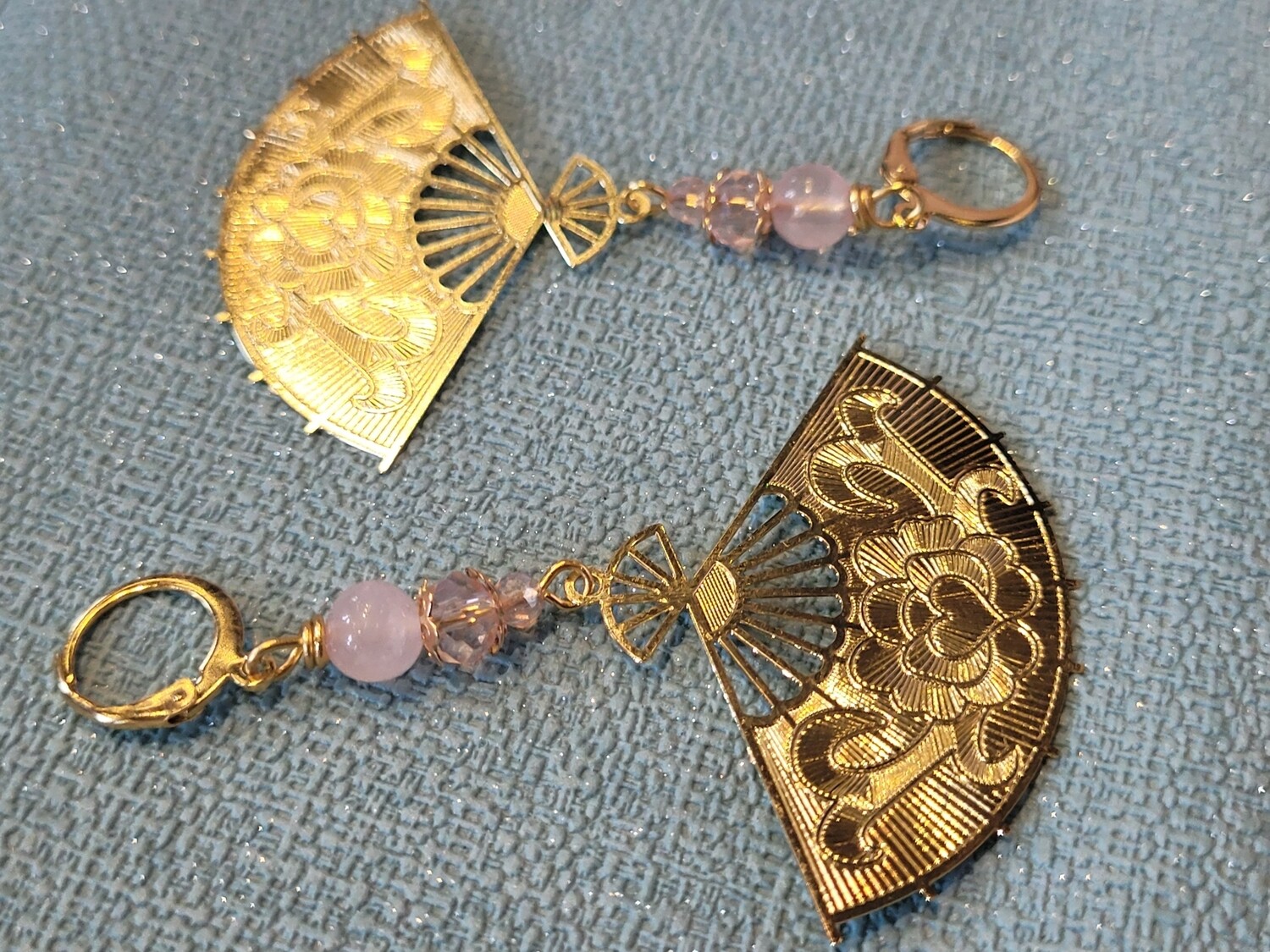 Boucles d&#39;oreilles Evantail Quartz rose 