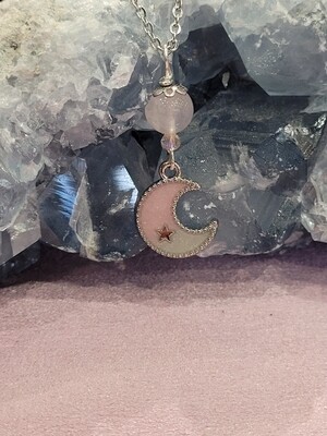 Lune bicolor et pierre de Quartz rose