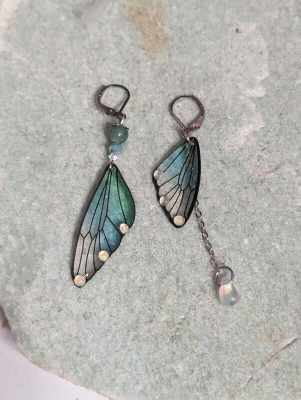 boucles d&#39;oreilles aile de Fée Turquoise