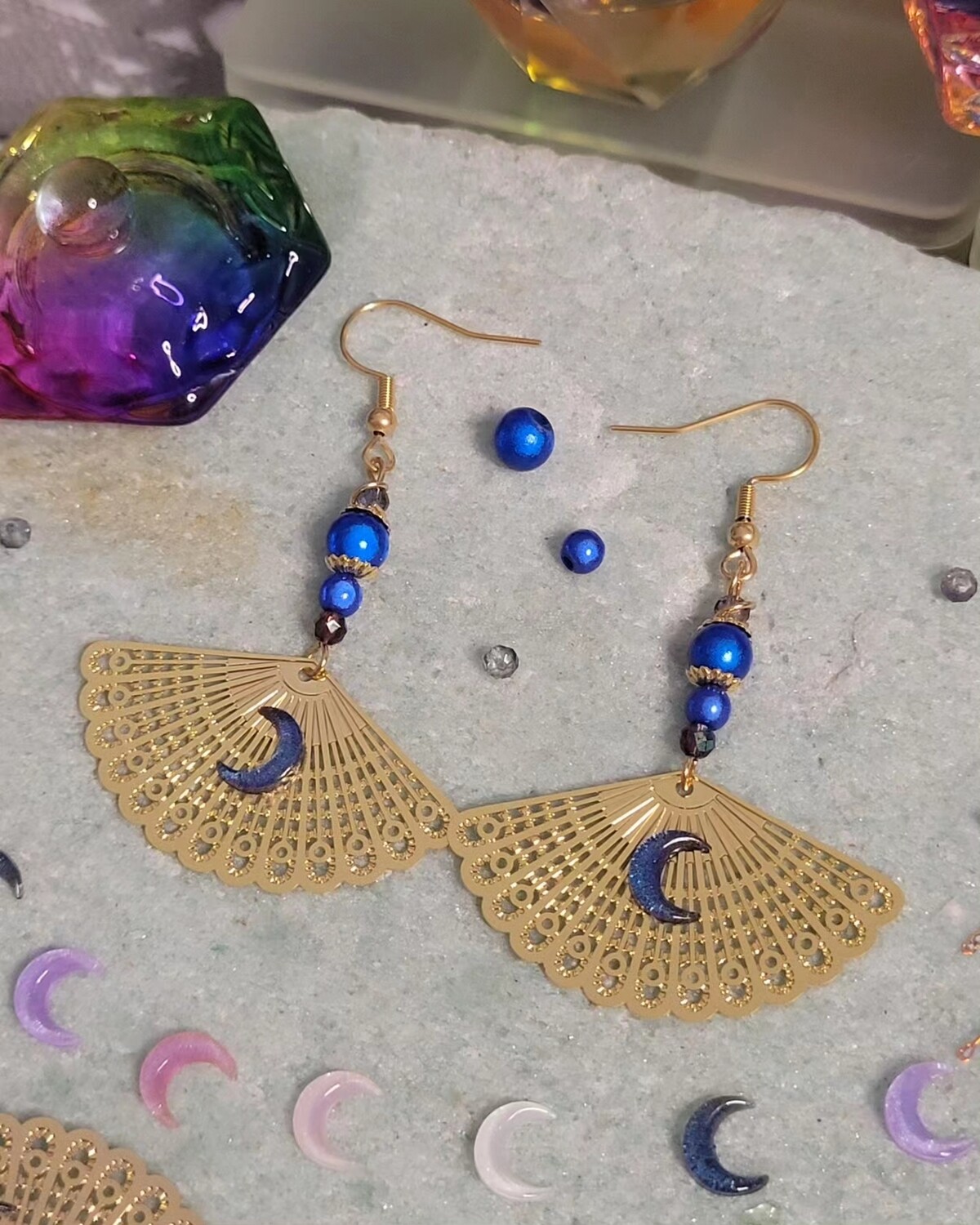 Boucles d&#39;oreilles éventail intuition nocturne et vision pure