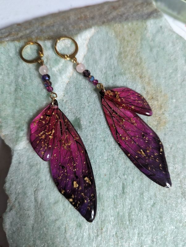 Boucles d&#39;oreilles ailes de papillon Framboise Cassis