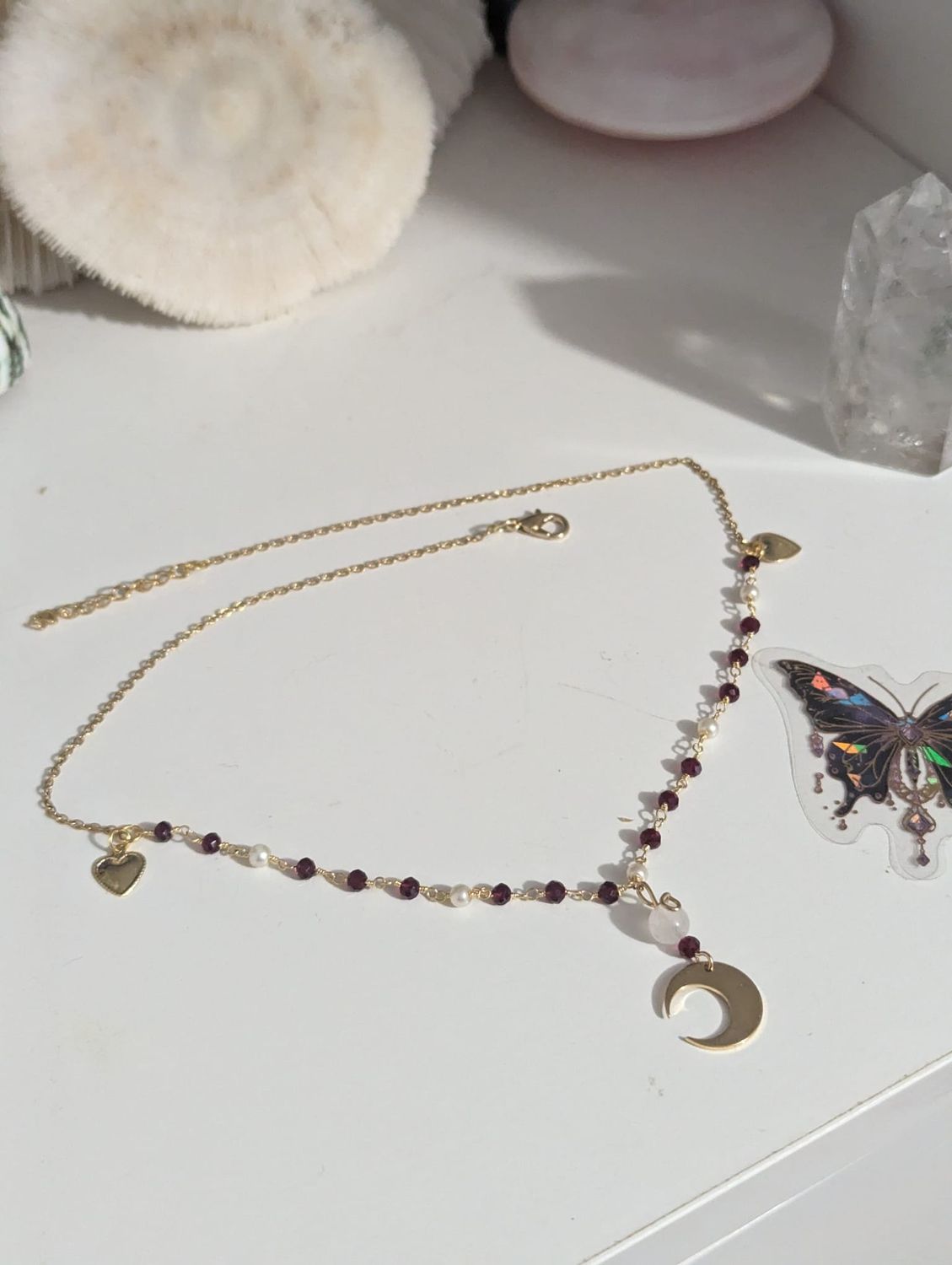 Collier Luna rosary Grenat et pierre de lune
