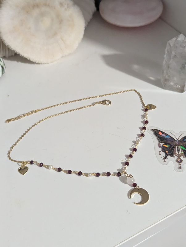 Collier Luna rosary Grenat et pierre de lune