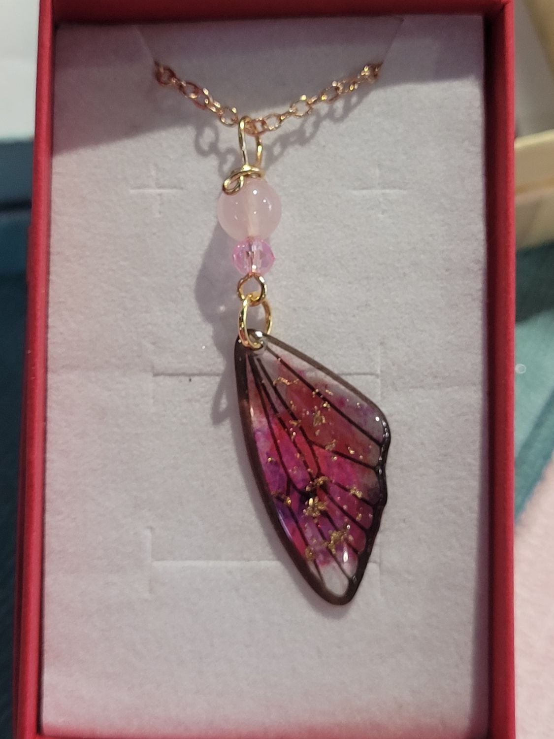 Collier aile de papillon Rosea quartz 