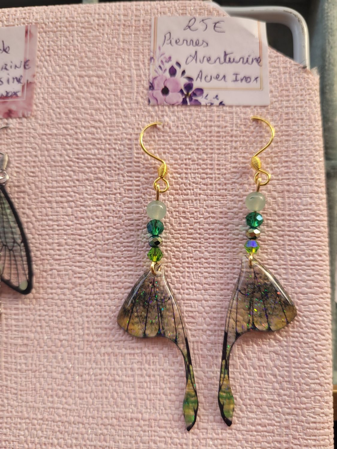 Boucles d&#39;oreilles Ailes dryade aventurine