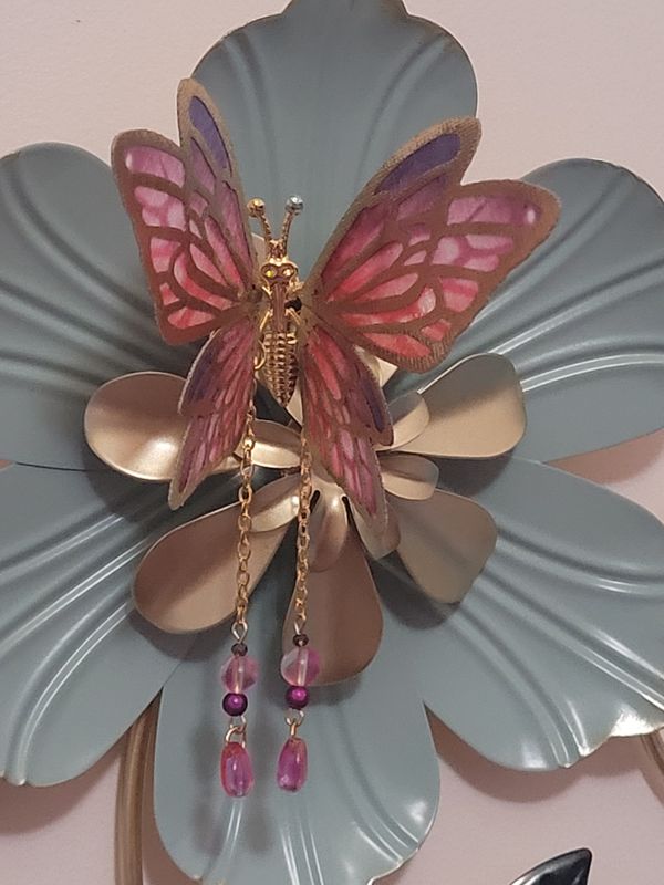 Barette papillon tissu + pendant assorti