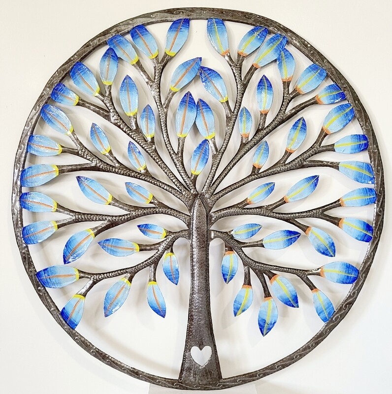 Large Blue Tree of Life Metal Art