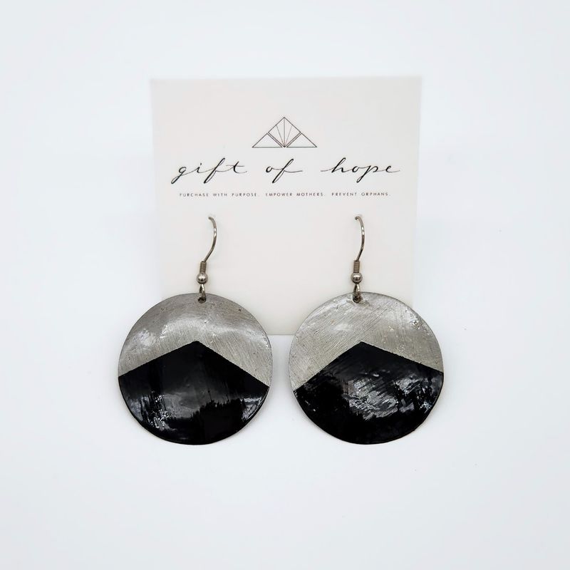 Recycled Bottle Cap Metal Earrings - &quot;Mountains Move&quot; Black