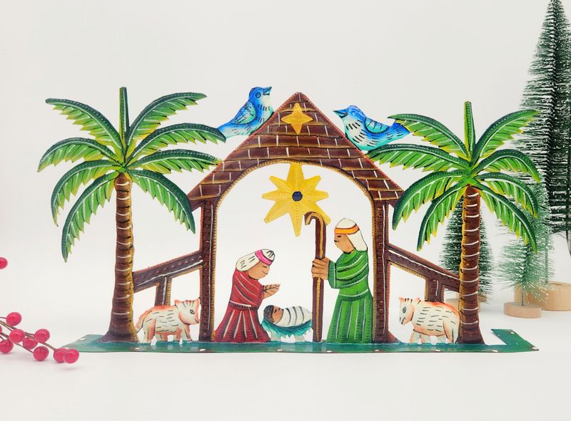 Painted Standing Nativity with Palms