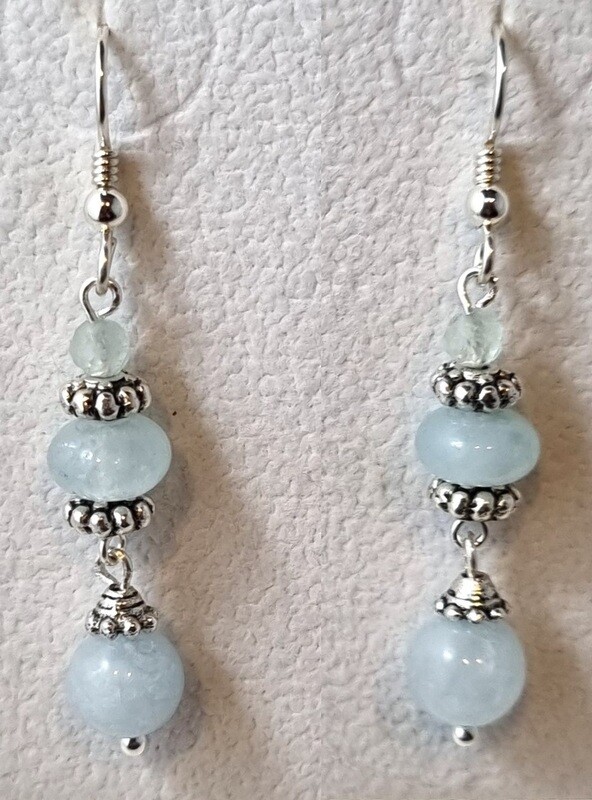 Aquamarine and Jade Sterling Silver Drop Earrings