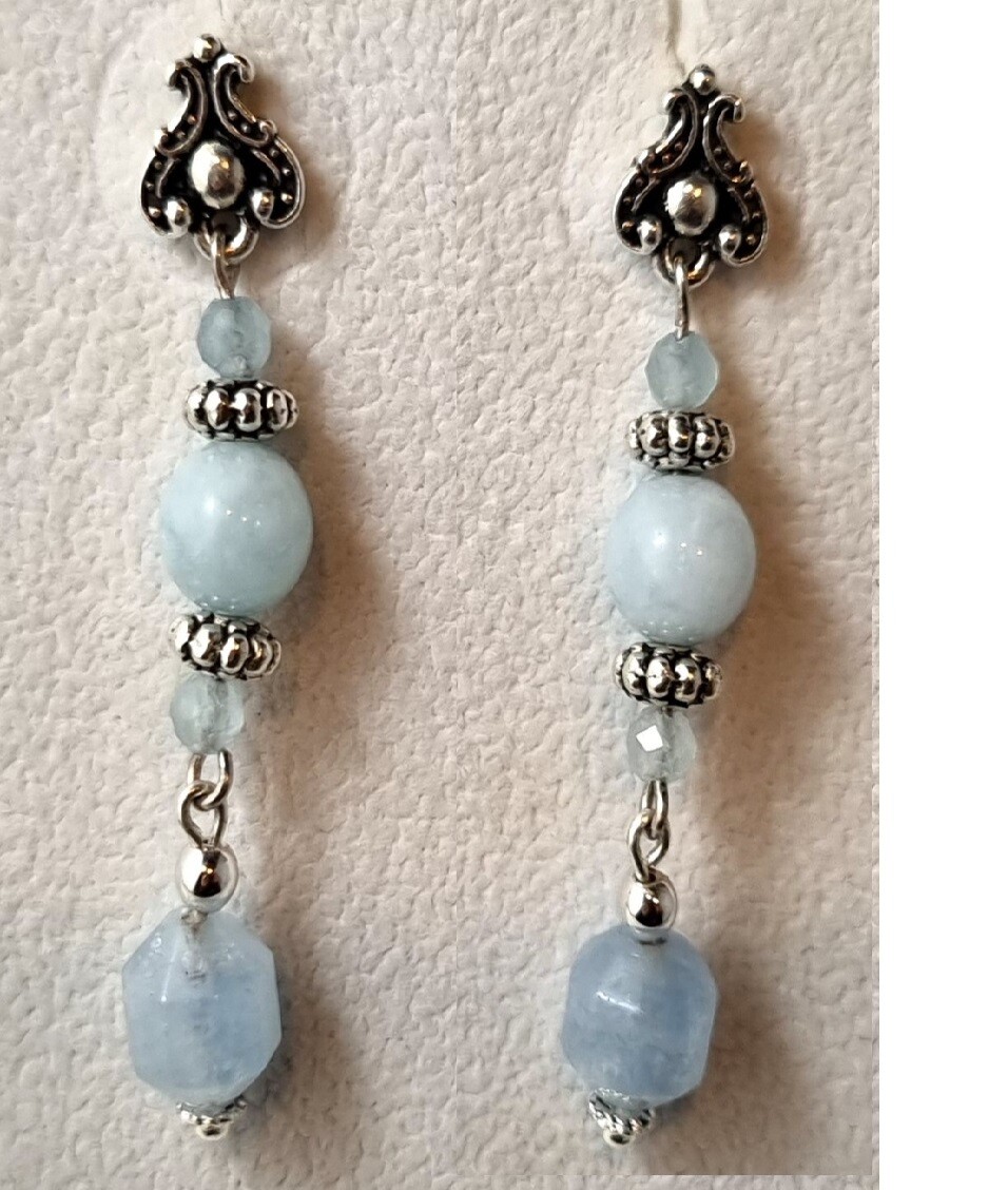 Blue Quartz and Aquamarine Silver Drop Earrings