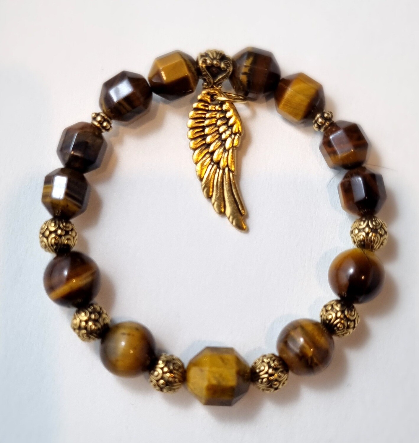 Tiger Eye Stretch Bracelet with Angel Wing Charm