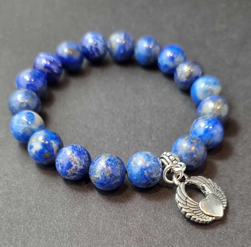 Lapis Stretch Bracelet with Heart Charm