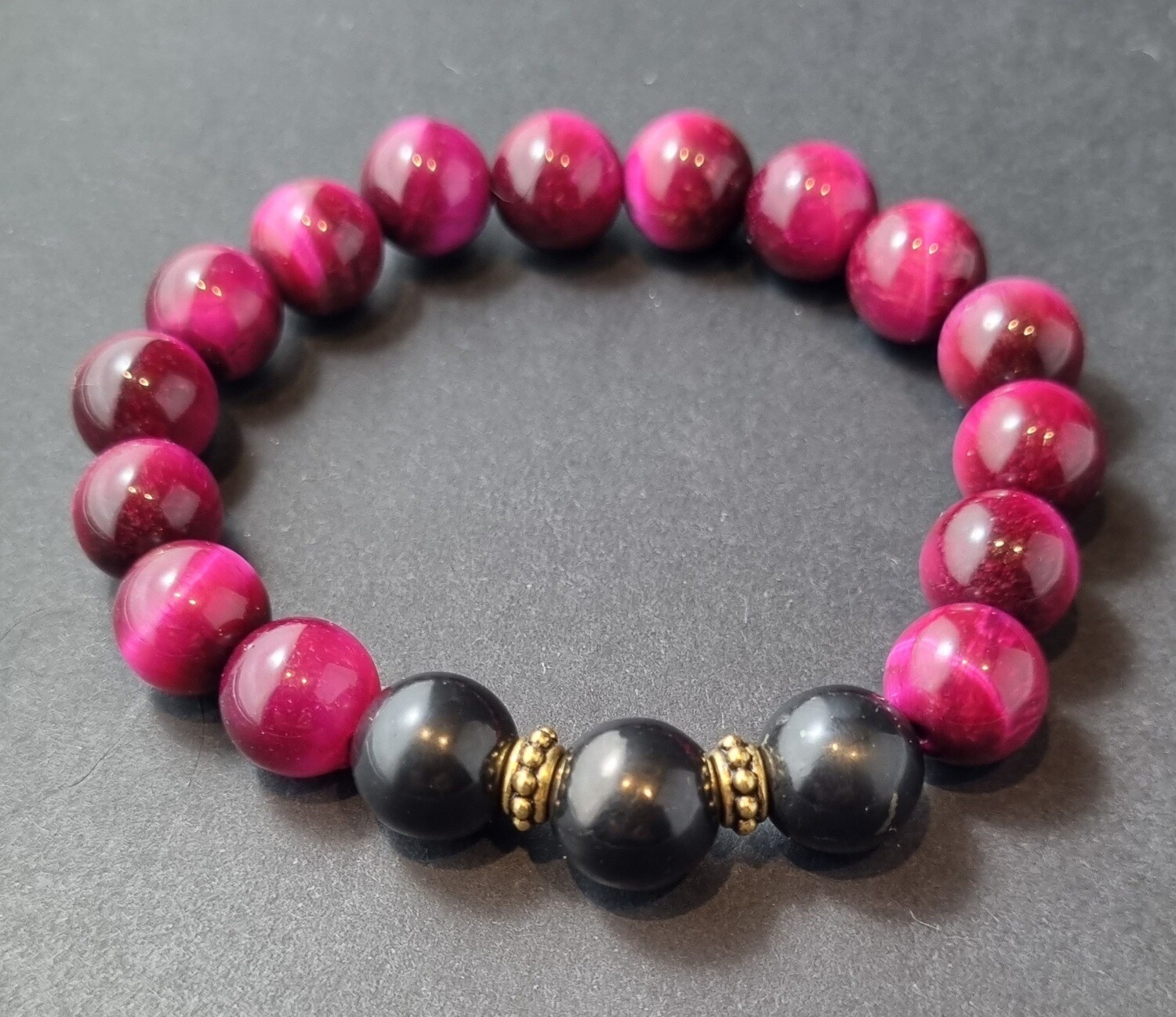 Shungite and Pink Tiger Eye Stretch Bracelet