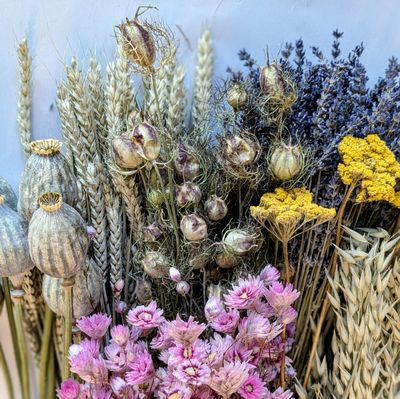 pink dried flowers offer