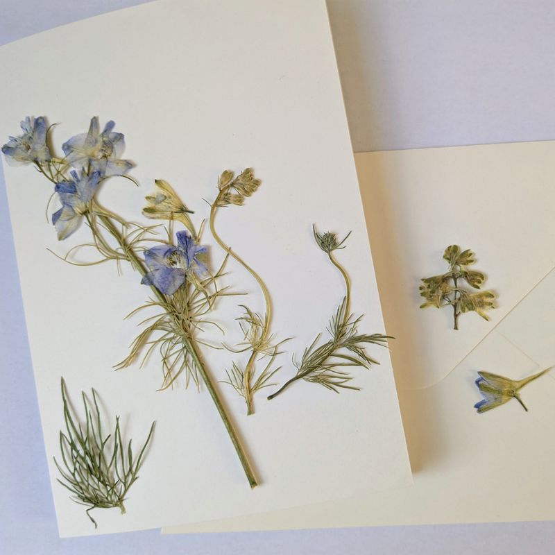 Pressed Delphinium card kit 5x7 pressed flower card kit
