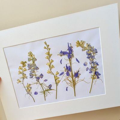 Pressed flower art large UK with mount