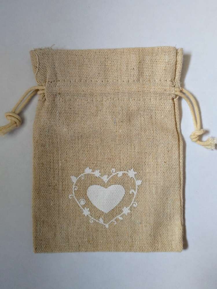 Natural jute gift bag heart design small empty Natural Jute Gift Bag