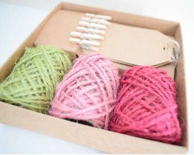 hemp twine set green pink red wooden pegs labels