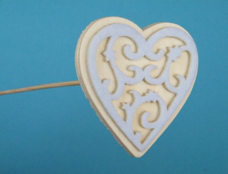 Cut out felt heart pick - 5 pack *Seconds heart pick white with felt design