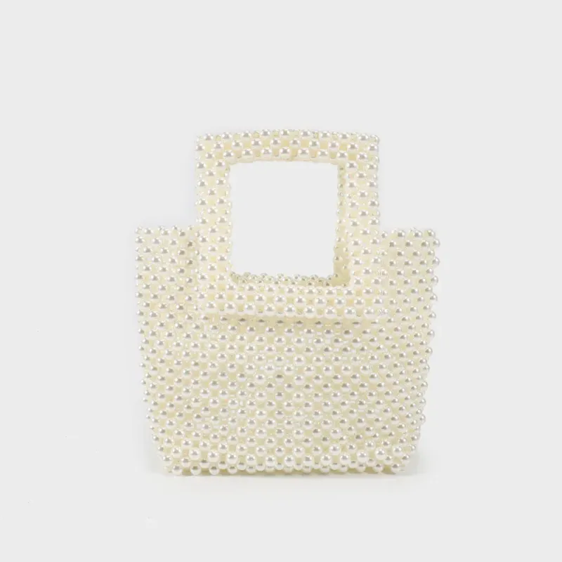 Borsa a mano con perline manico rigido Panna - Label Rose