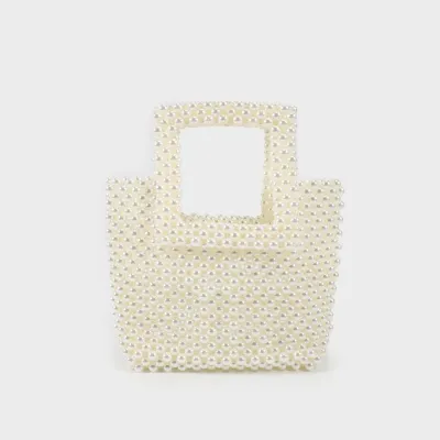 Borsa a mano con perline manico rigido Panna - Label Rose