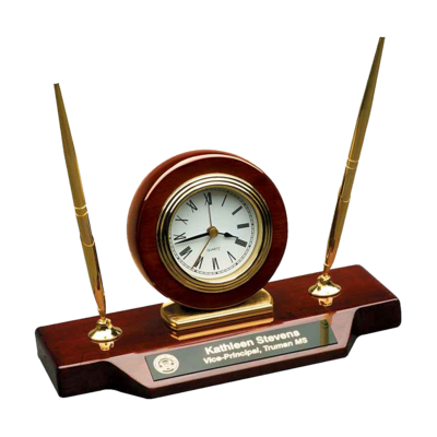 Desk Clock With 2 Pens