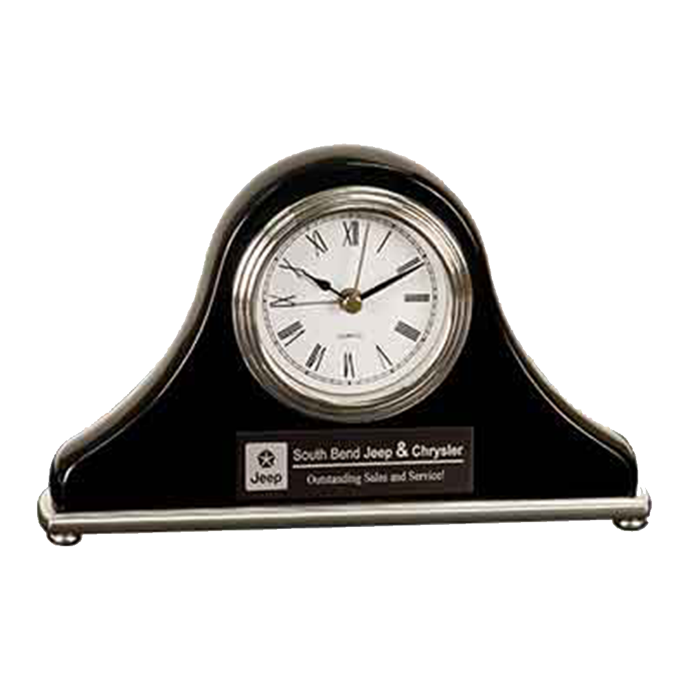 Piano Finish Mantel Clock (Black & Silver)