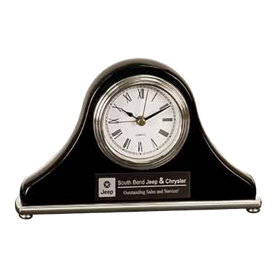 Piano Finish Mantel Clock (Black & Silver)