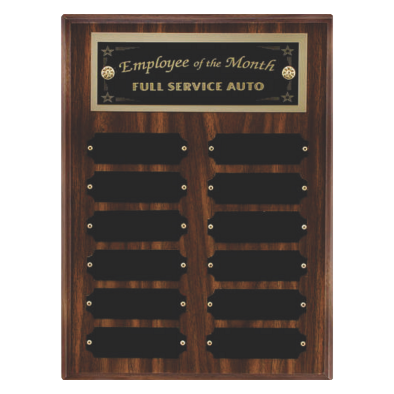 12 Plate Walnut Finish Perpetual Plaque