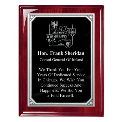 Rosewood Plaque With Silver Florentine Border Rosewood Plaque With Silver Florentine Border