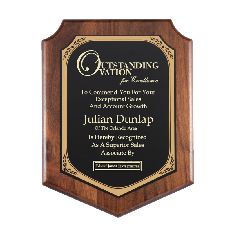 Rounded Edge Walnut Shield Plaque