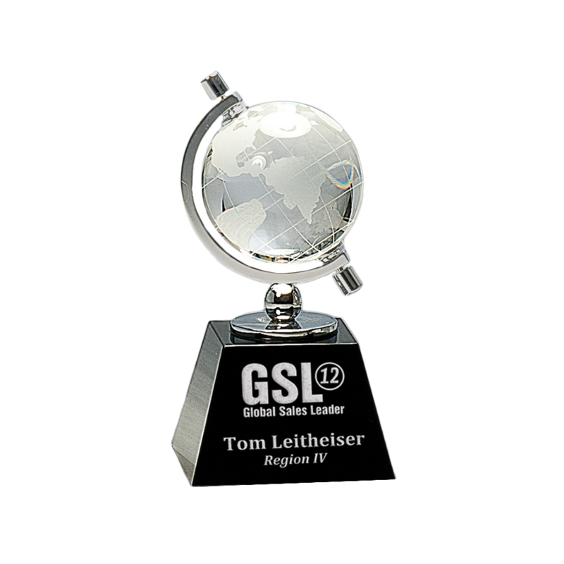 Spinning Crystal Globe on Black Base